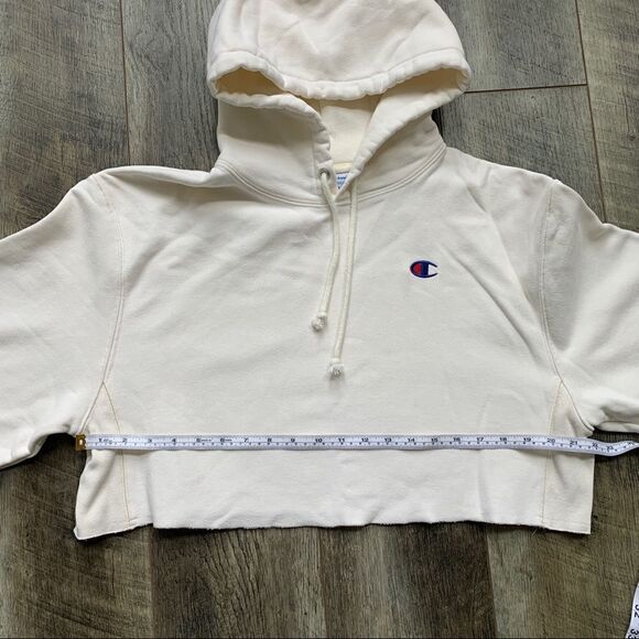 Champion Reverse Weave Cropped Hoodie Natural Ivory Off White Cream Size Medium - Picture 10 of 12